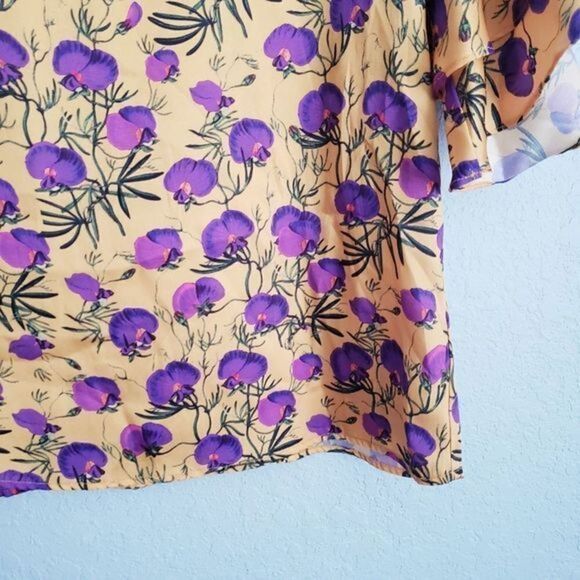 Delfi Yellow Floral Ruffle Sleeve Blouse - Picture 3 of 7